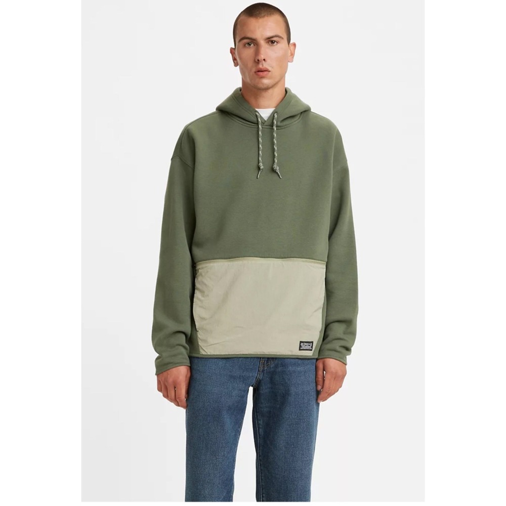 Levi's Men's L Thyme Utility Hooded Fleece Sweatshirt Green Relaxed Fit Pullover